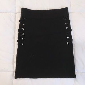 Rubbed Knit Lace-Up Mini Skirt